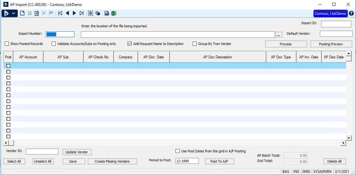 AP import for dynamics sl